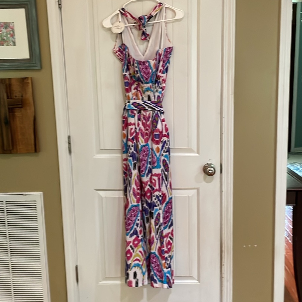 Milk and Honey large colorful jumpsuit with open back and tie at the neck NWT - Picture 3 of 8